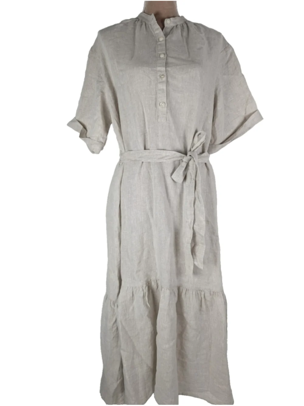 NWT Haven Well Within Linen Tiered Midi Shirt Dress Flax Sz L Beachy Coastal
